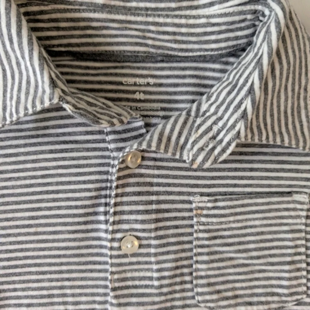 Carter's Gray and White Polo Shirt Classic Striped Design